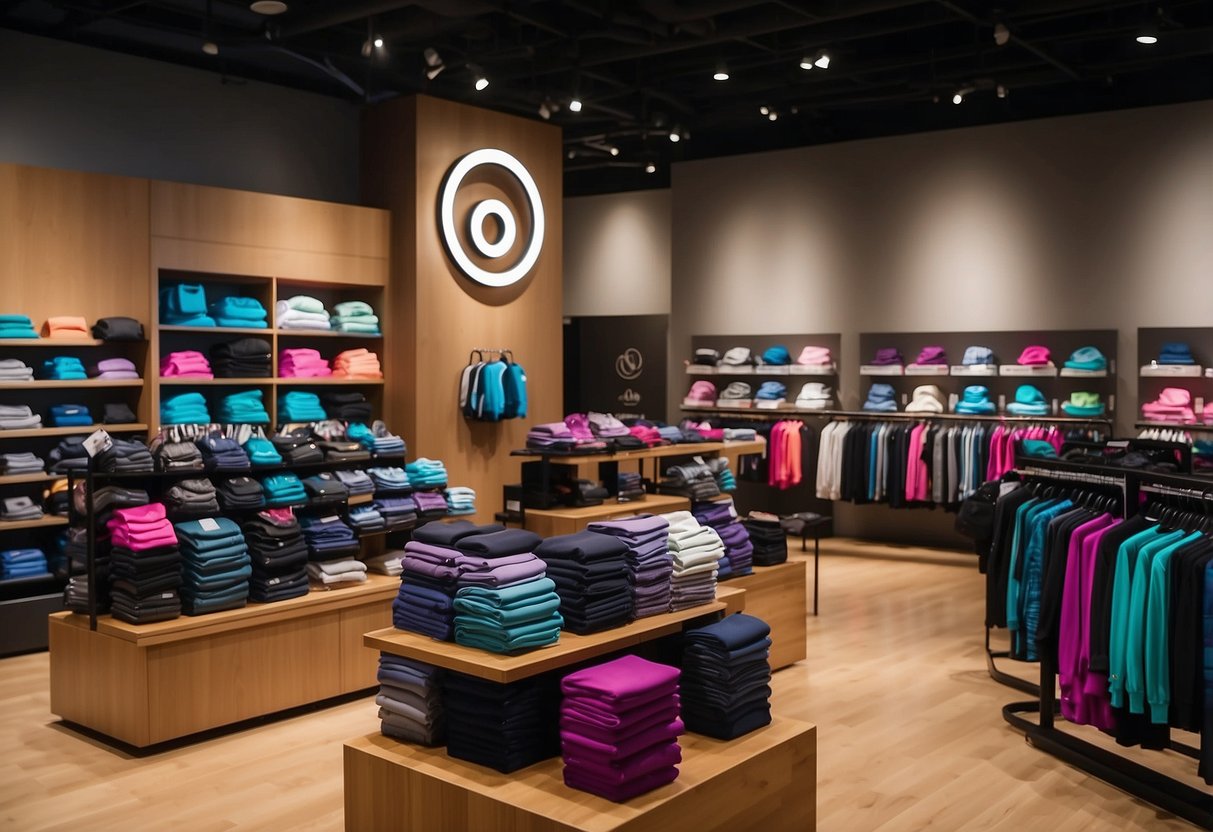 Customers browse colorful activewear at the bustling lululemon outlet in Singapore, surrounded by sleek displays and friendly staff