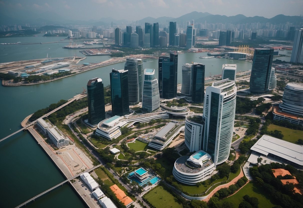 Aerial view of Inchcape Singapore office buildings with surrounding urban landscape and port activity