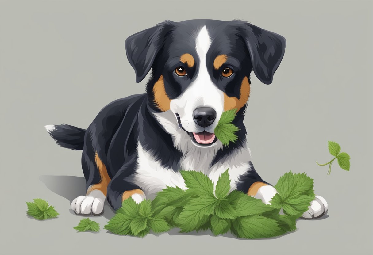 A dog eating nettle with proper dosage and administration.