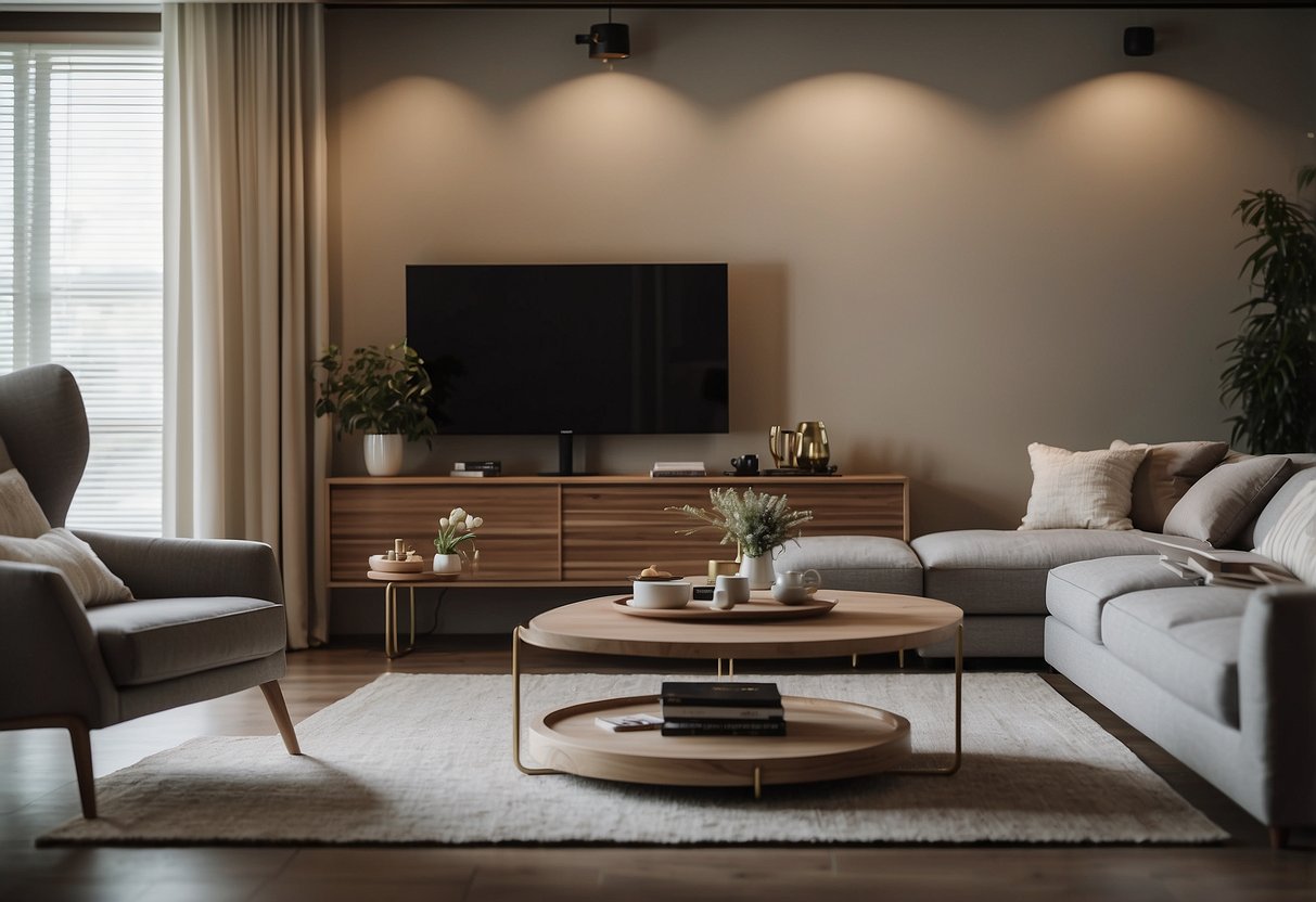 A cozy living room with Novena furniture, featuring a comfortable sofa, a stylish coffee table, and a modern entertainment center