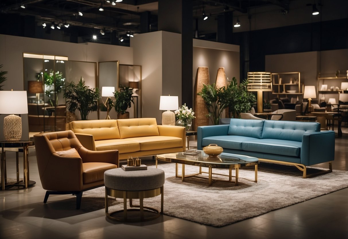A well-lit showroom displays a variety of modern and classic furniture pieces, arranged in an inviting and elegant manner