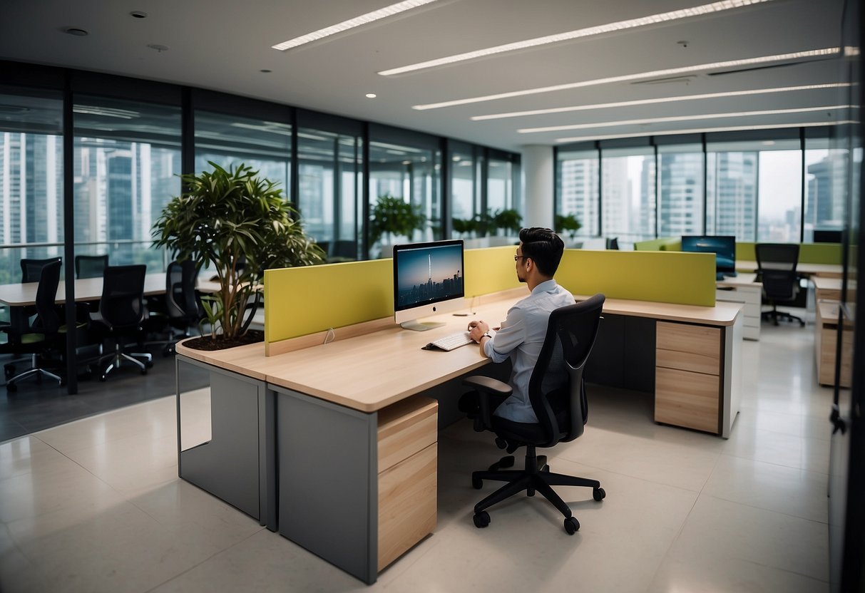 A person in a Singapore office selects modern furniture from a variety of stylish options