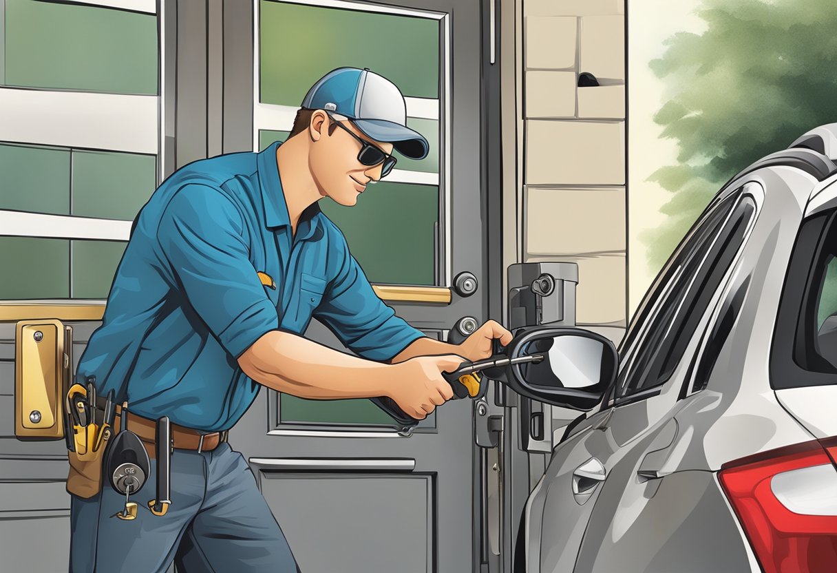 A locksmith in Milton, FL, unlocking a car door with specialized tools