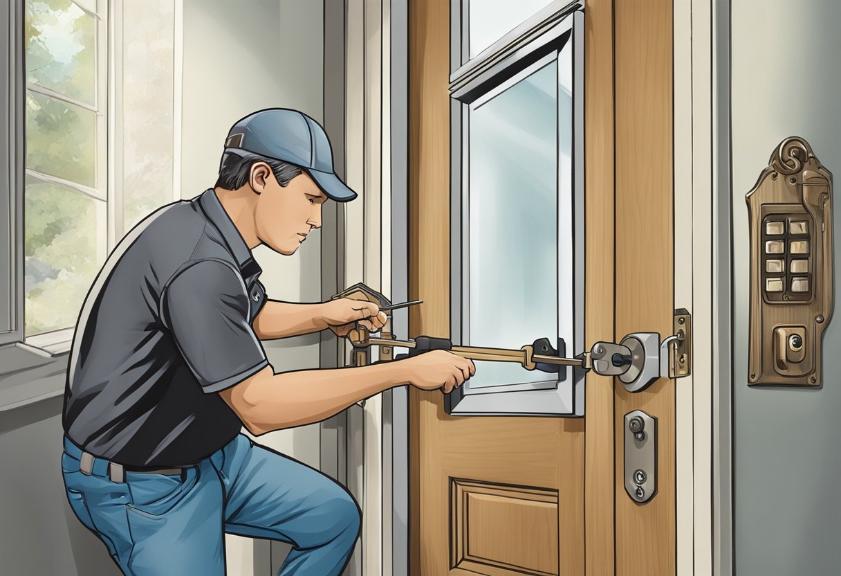 A locksmith in Milton, FL skillfully unlocks a door with specialized tools