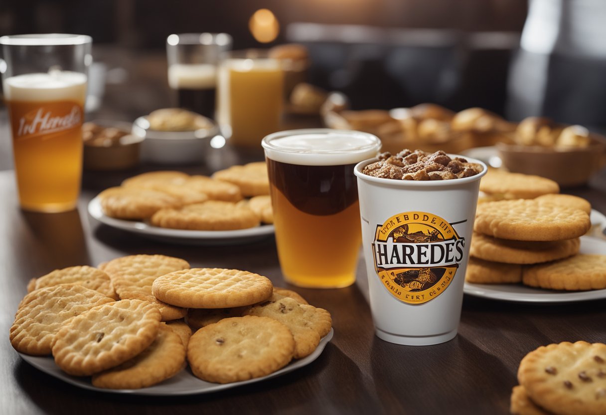 A table with Hardee's menu items, including biscuits. A dog eagerly looks at the biscuits.