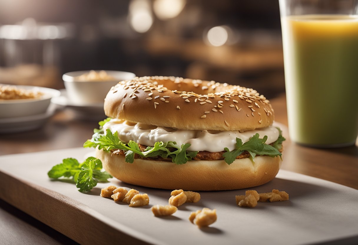 A dog sniffs a Panera bread bagel, while ingredients are analyzed in the background.