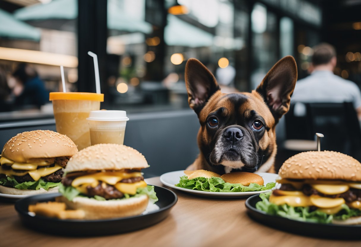 Dogs dining at Shake Shack, enjoying burgers.