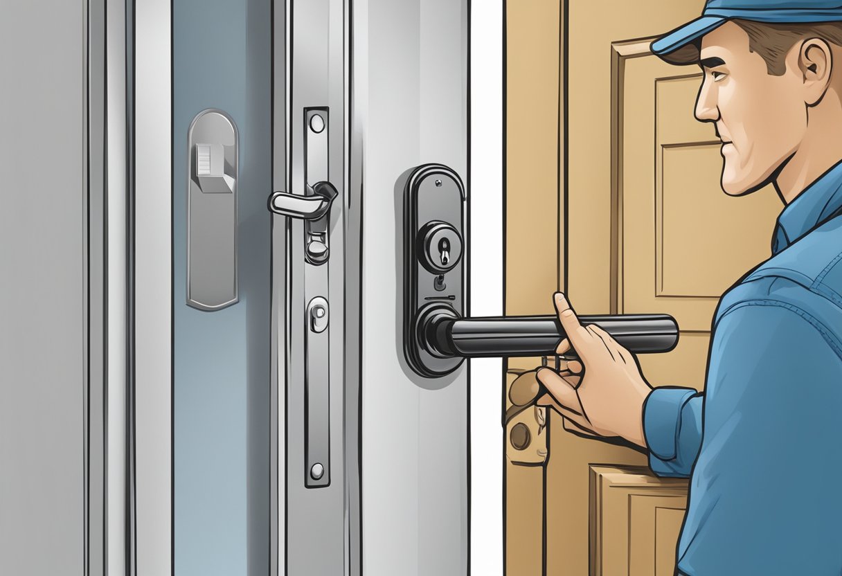 A locksmith changing a lock on a door in Milton, FL