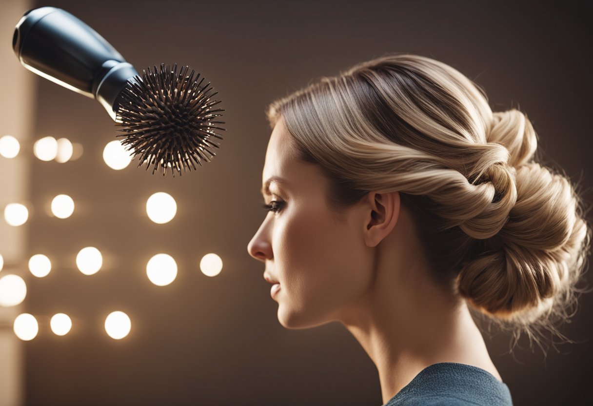 A woman's hair being styled with a hair dryer brush, creating a perfect and smooth finish