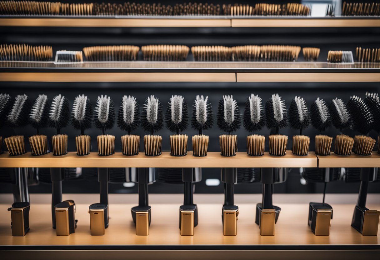 A display of hair brushes and dryers with "Frequently Asked Questions Cabelos Perfeitos com as Escovas Secadoras" prominently featured in the background