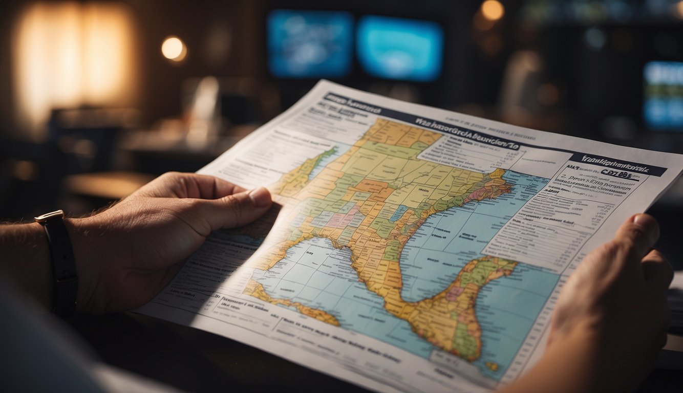 A person reading a tax document with a Florida map and sports betting odds in the background