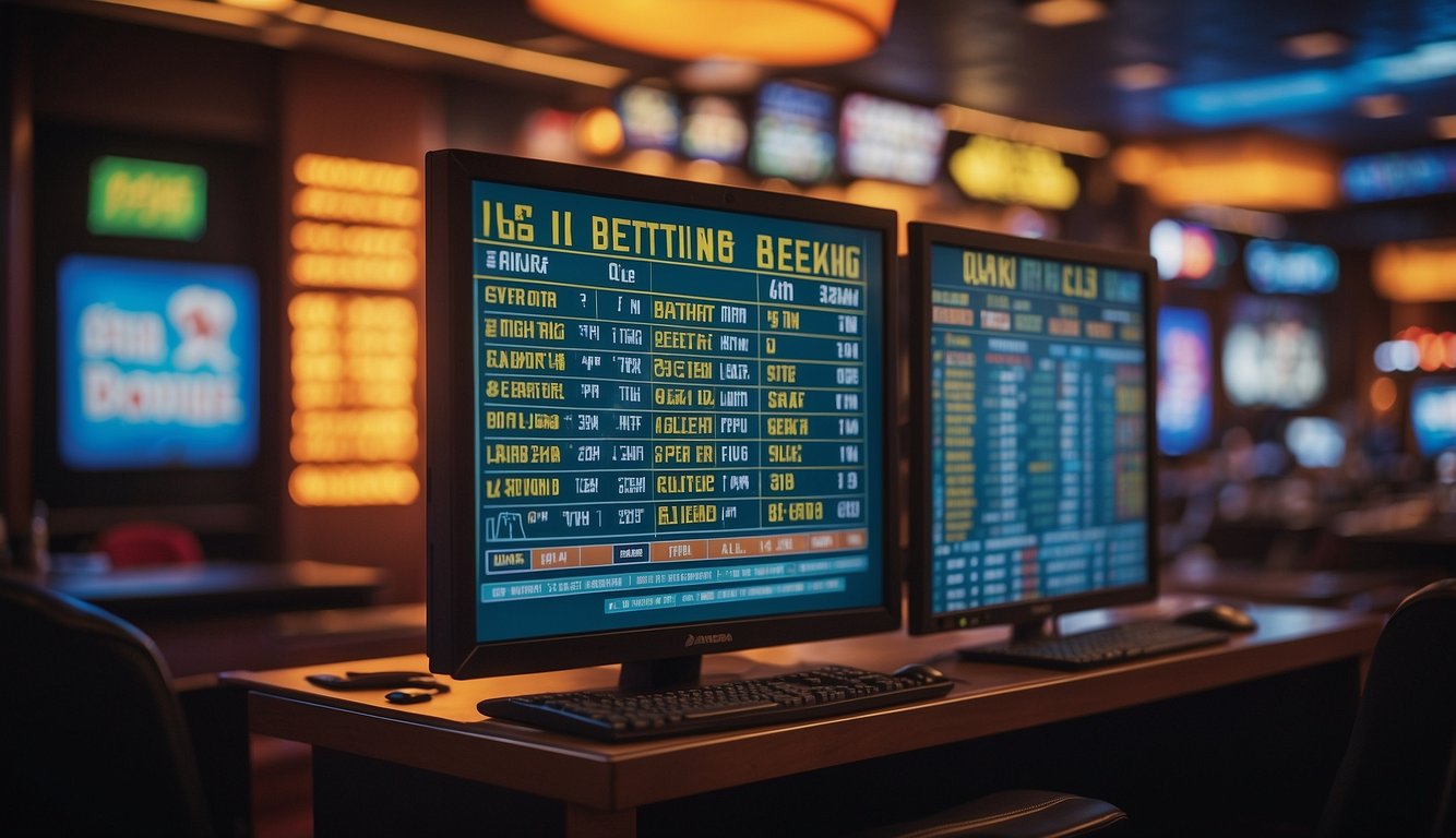 A colorful sportsbook display shows various betting options and odds, with a banner asking "Is Sports Betting Legal in Florida."