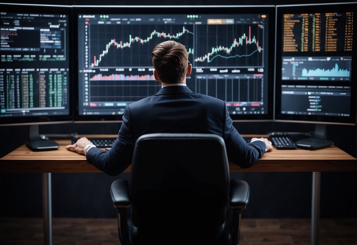 An investor studying cryptocurrency charts and market data