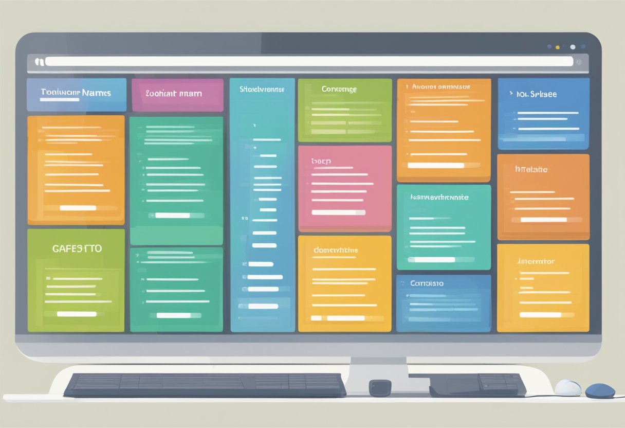 A computer screen showing 10 domain names with a list of steps to create a website