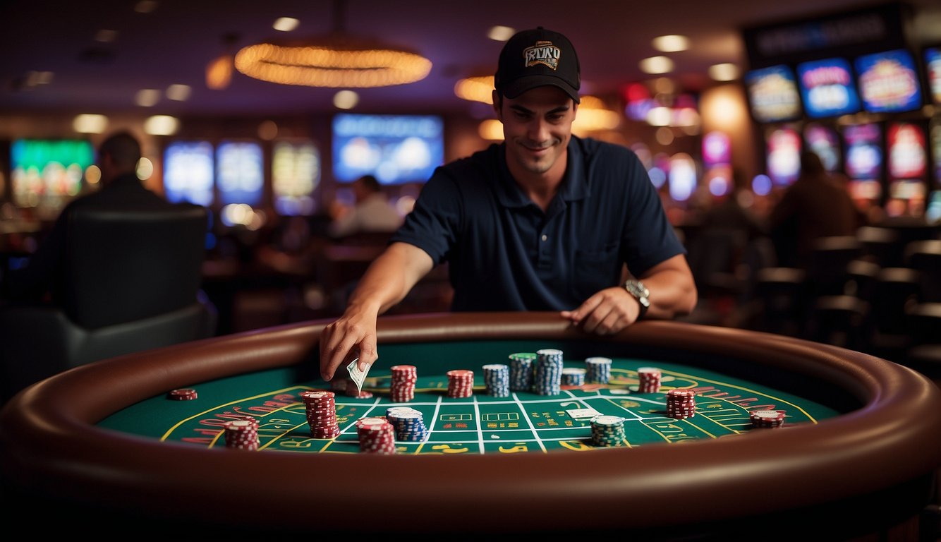 A person placing a bet on a sports game at a licensed gambling establishment in New Hampshire