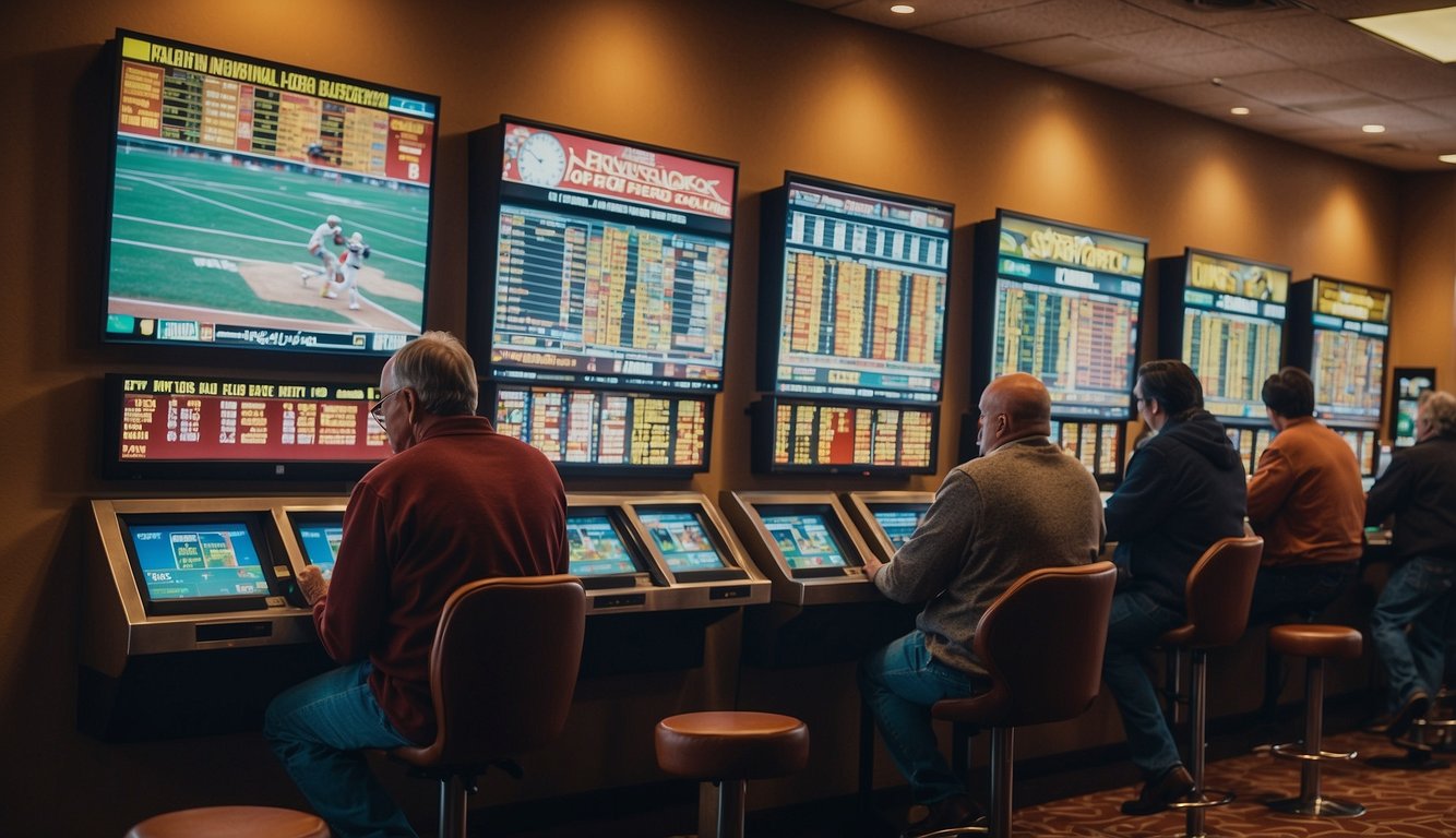 People placing bets at a sportsbook window in New Mexico