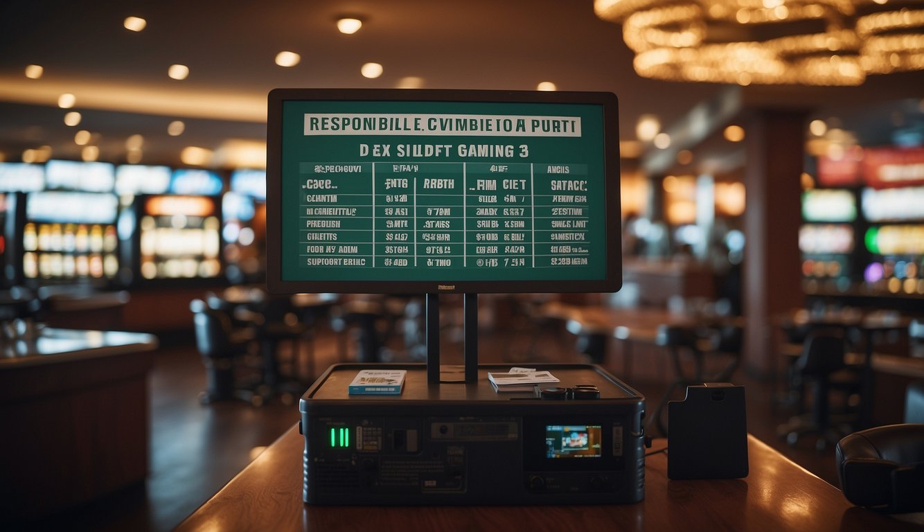 A sign with "Responsible Gaming and Support" next to a sports betting legality notice for New Mexico