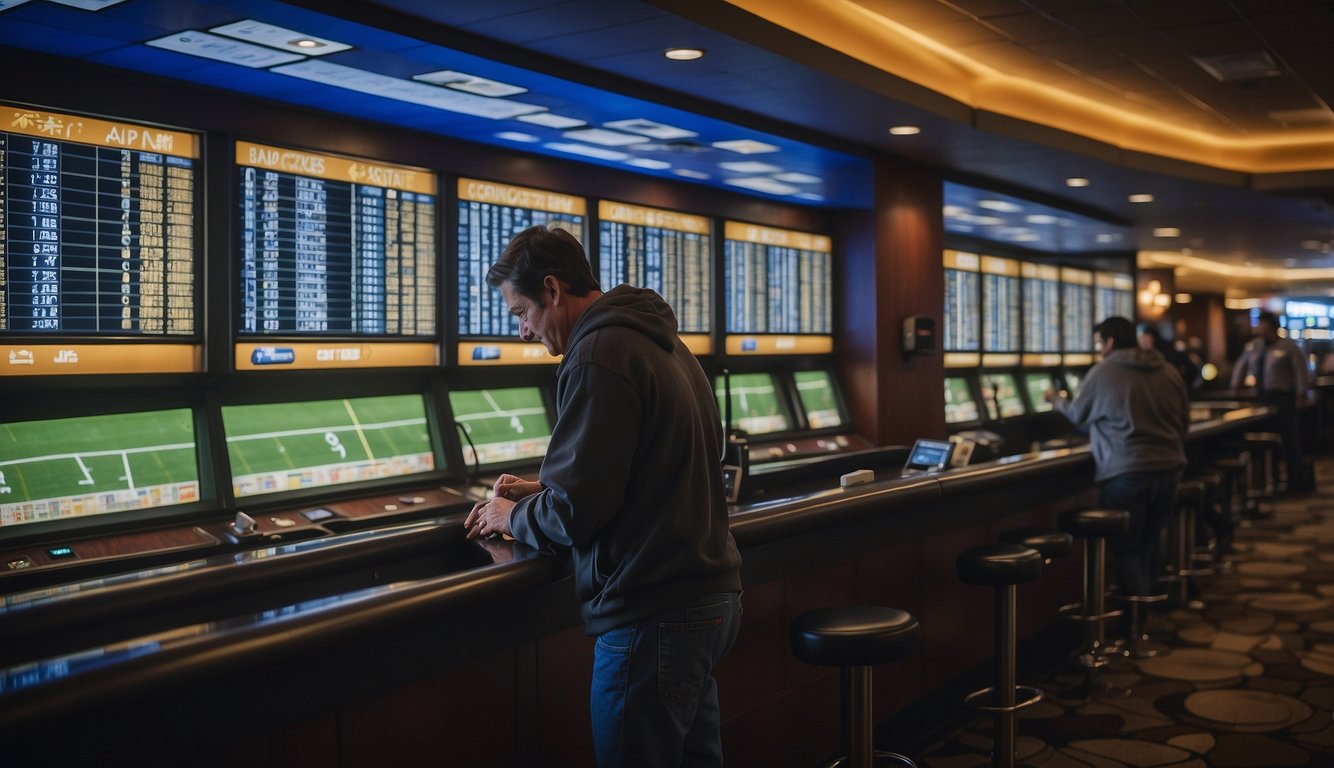 A person placing a bet at a sportsbook window in Oregon