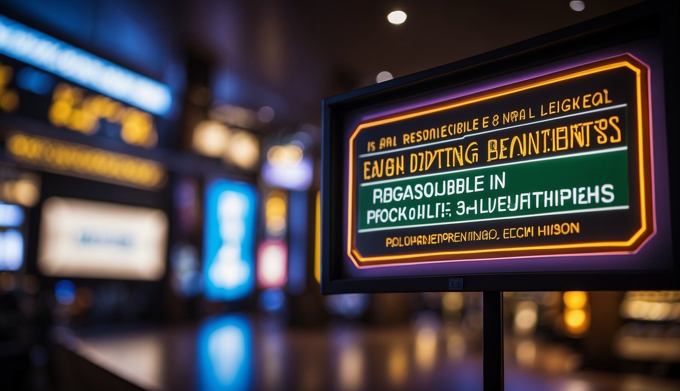 A sign displaying "Responsible Gaming and Legal Requirements" with the text "Is Sports Betting Legal in Oregon" in bold letters