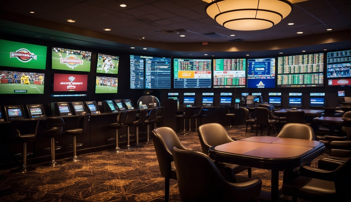 A sportsbook with "Responsible Gaming" signage in Washington, with legal compliance documents displayed