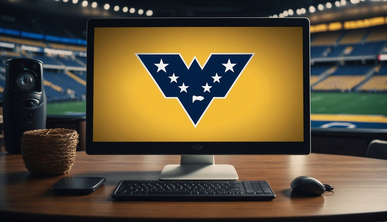 A computer screen displaying various online sportsbooks with the West Virginia state flag in the background