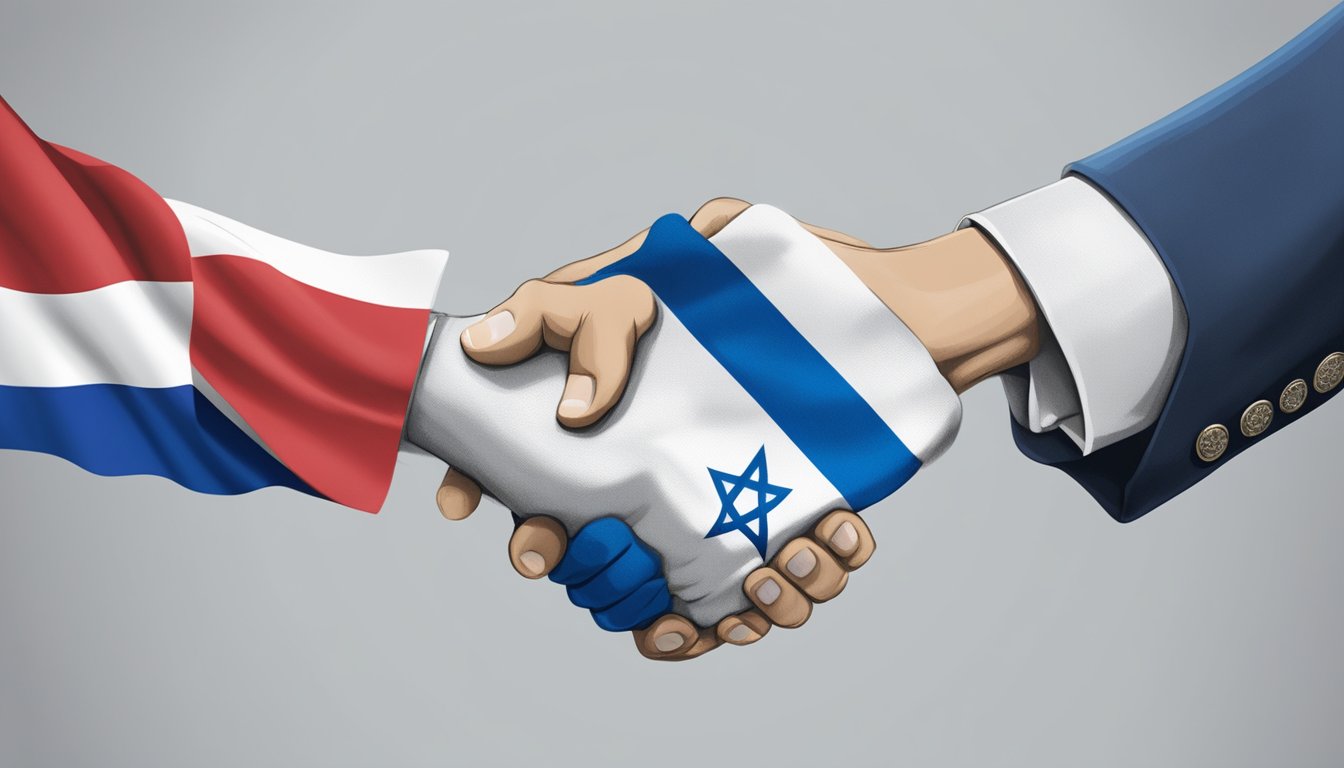 A symbolic handshake between Champion and Israel, with flags of both nations displayed prominently