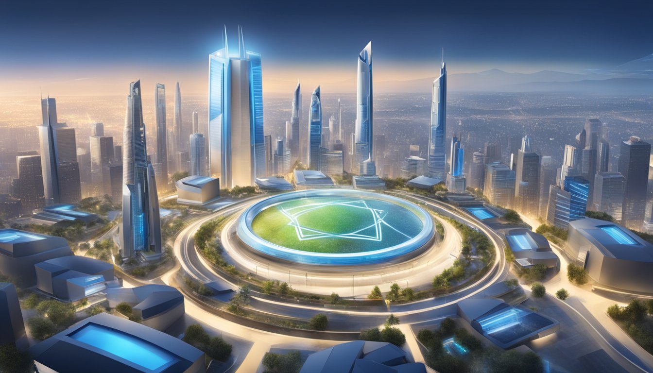 Champion supports Israel. A futuristic city skyline with advanced technology and a clear focus on innovation and growth