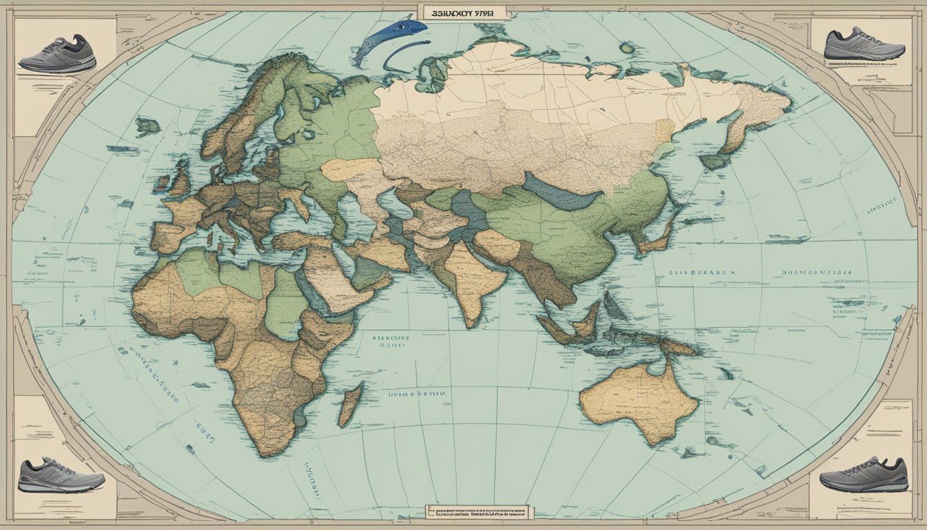 Saucony's stance on geopolitical issues is depicted through a world map with a focus on Israel. The map shows Saucony's support for Israel through visual indicators or symbols