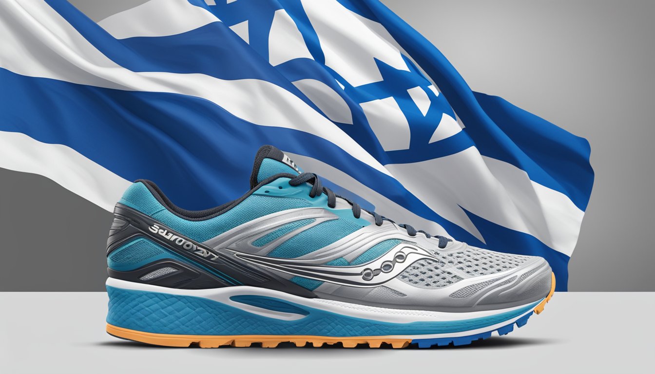 Saucony logo displayed next to Israeli flag, surrounded by positive public sentiment and supportive brand relationships