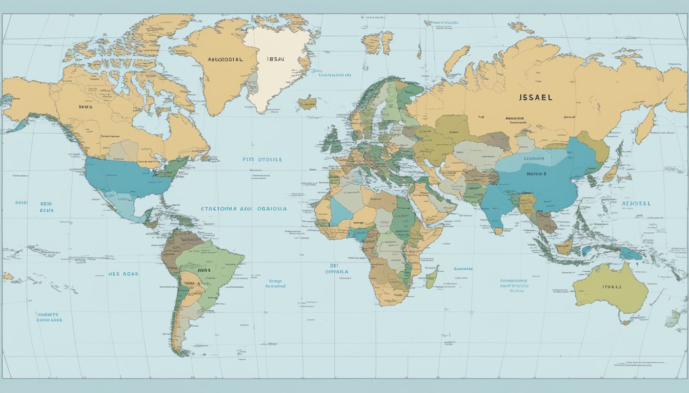 Patagonia's stance on Israel: a globe with a clear map of Israel highlighted, surrounded by Patagonia's official statements and policies