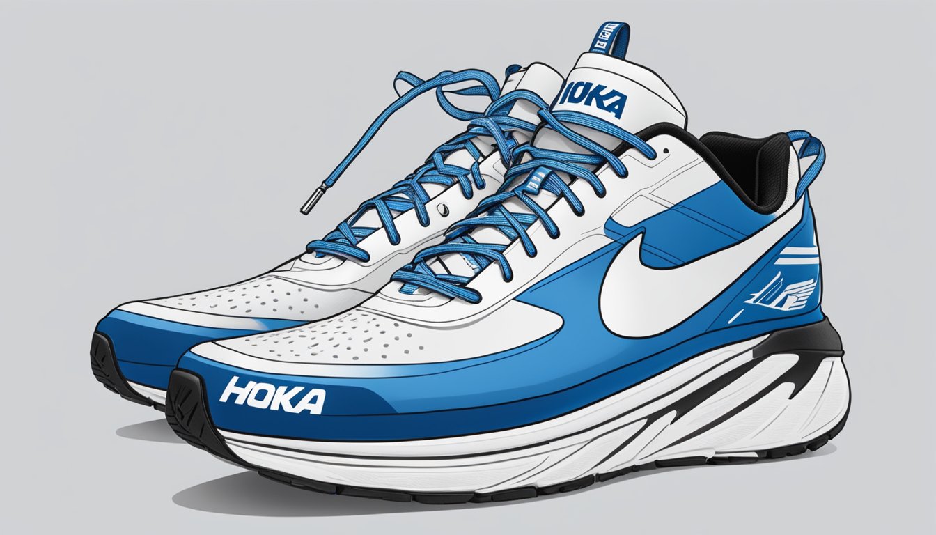 A pair of Hoka One One shoes with the Israeli flag in the background, showcasing the brand's support for Israel