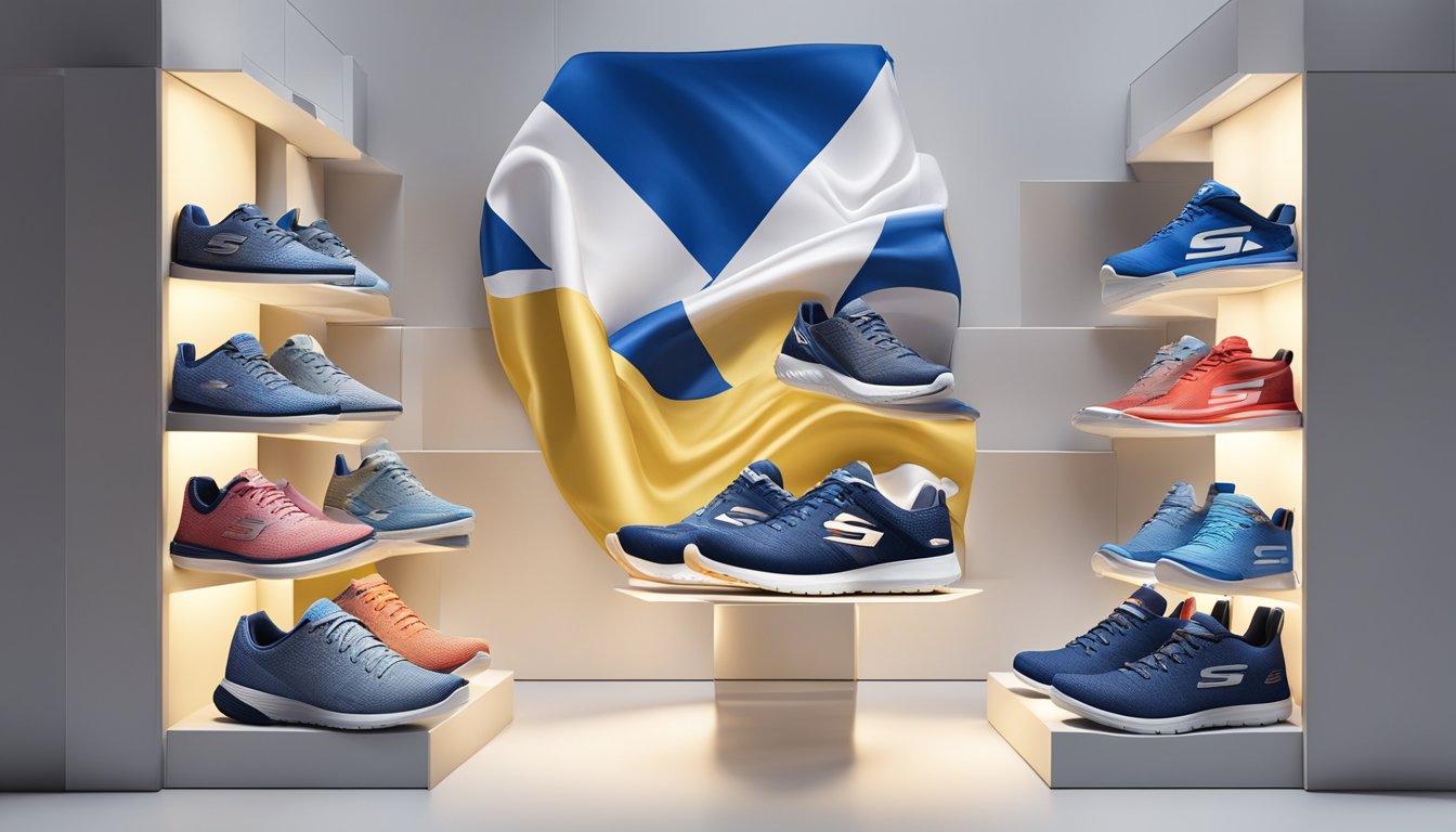 Skechers' Footwear Collections displayed with Israeli flag backdrop