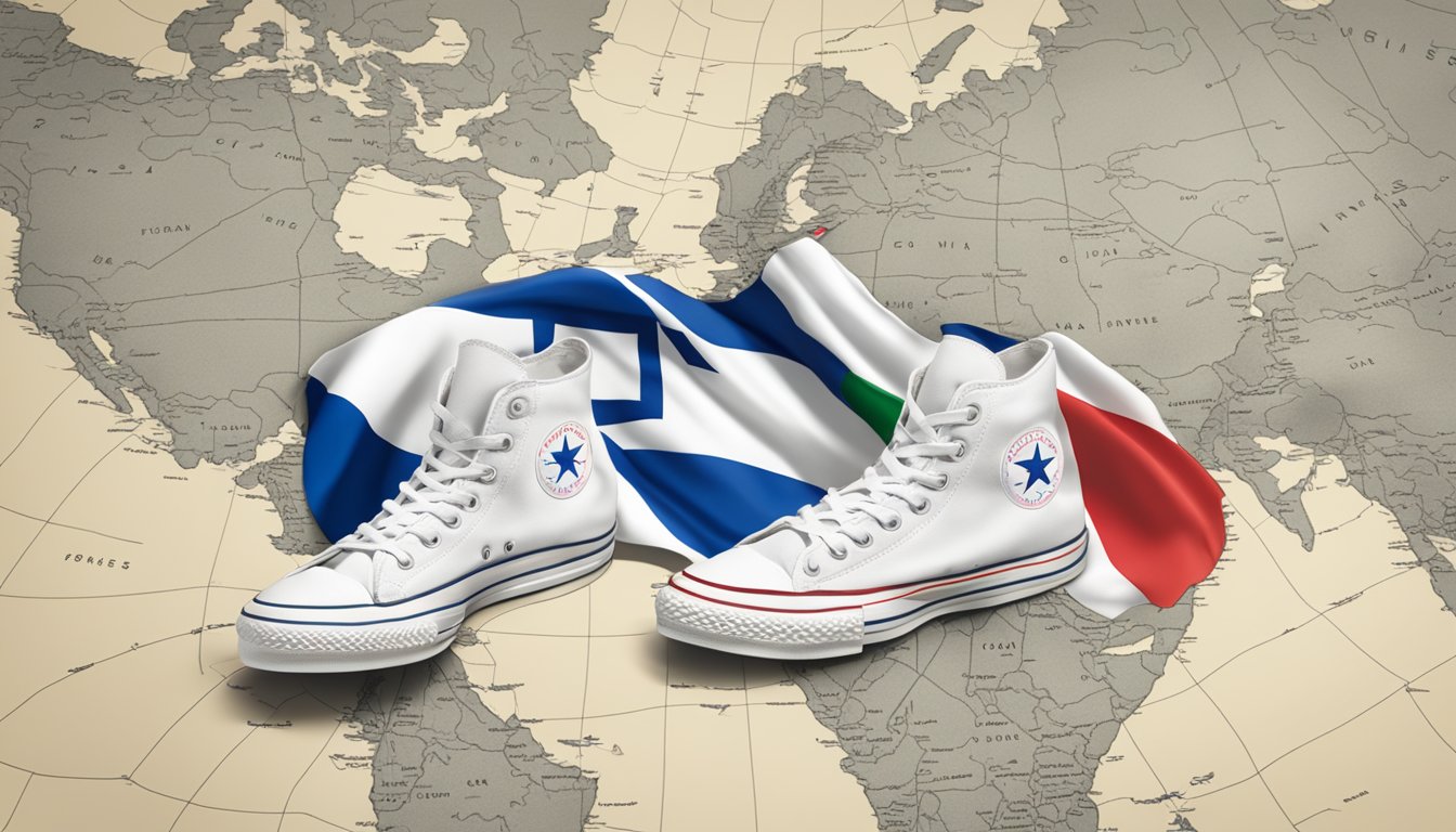 Converse logo displayed on a global map, with a flag of Israel highlighted and supported by the company