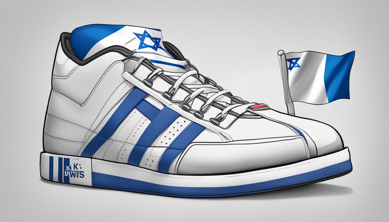 A K-Swiss shoe box with the Israeli flag and a supportive message