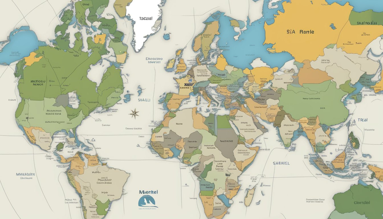 Merrell's logo displayed on a world map with a highlighted section over Israel, surrounded by supportive text and symbols