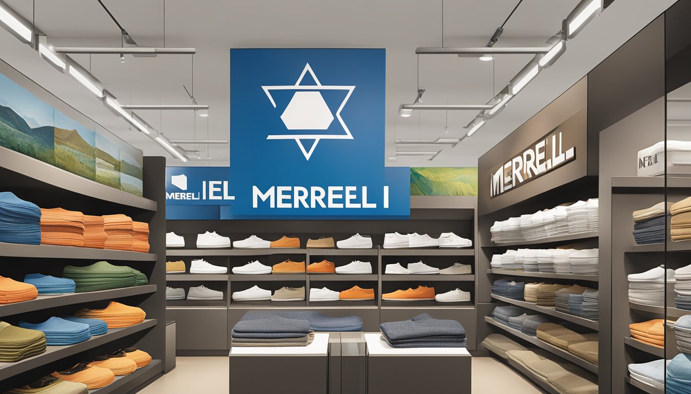 Merrell logo displayed in support of Israel at a retail store