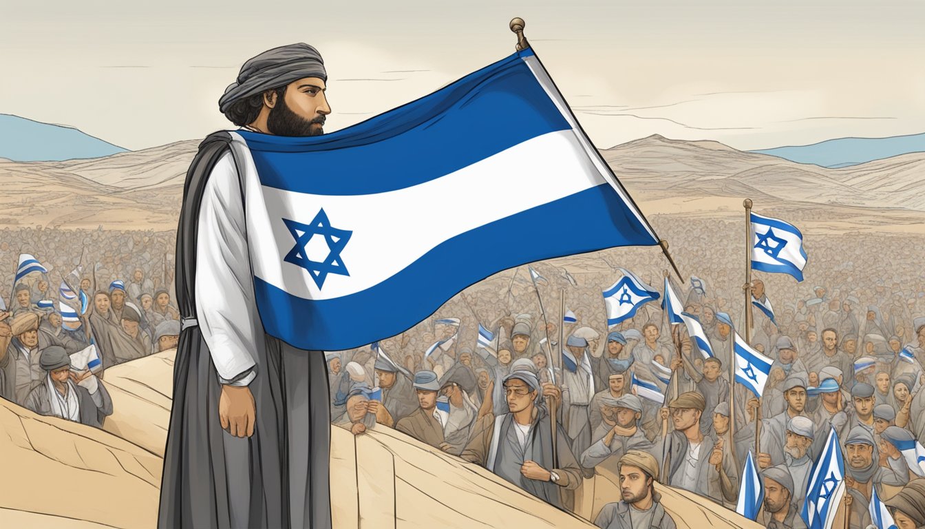 Salomon stands beside an Israeli flag, showing support