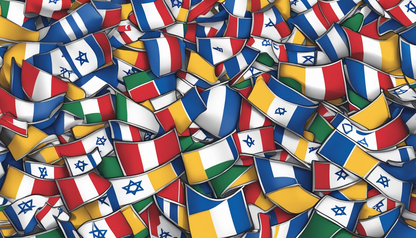 Salomon logo surrounded by flags, some with Israeli colors