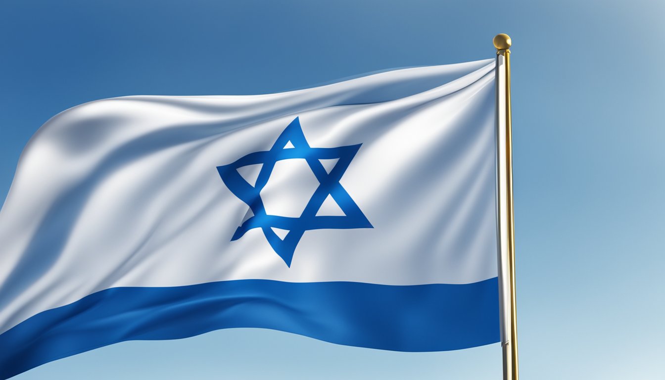 A flag of Israel waving proudly in the wind, with a clear blue sky in the background