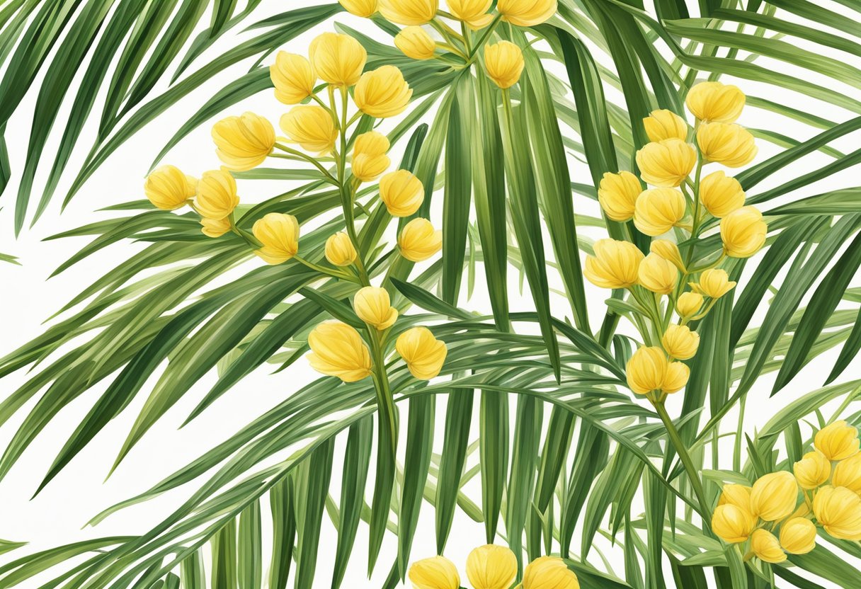 The parlor palm's delicate, yellow flowers bloom in clusters at the top of its slender, green fronds