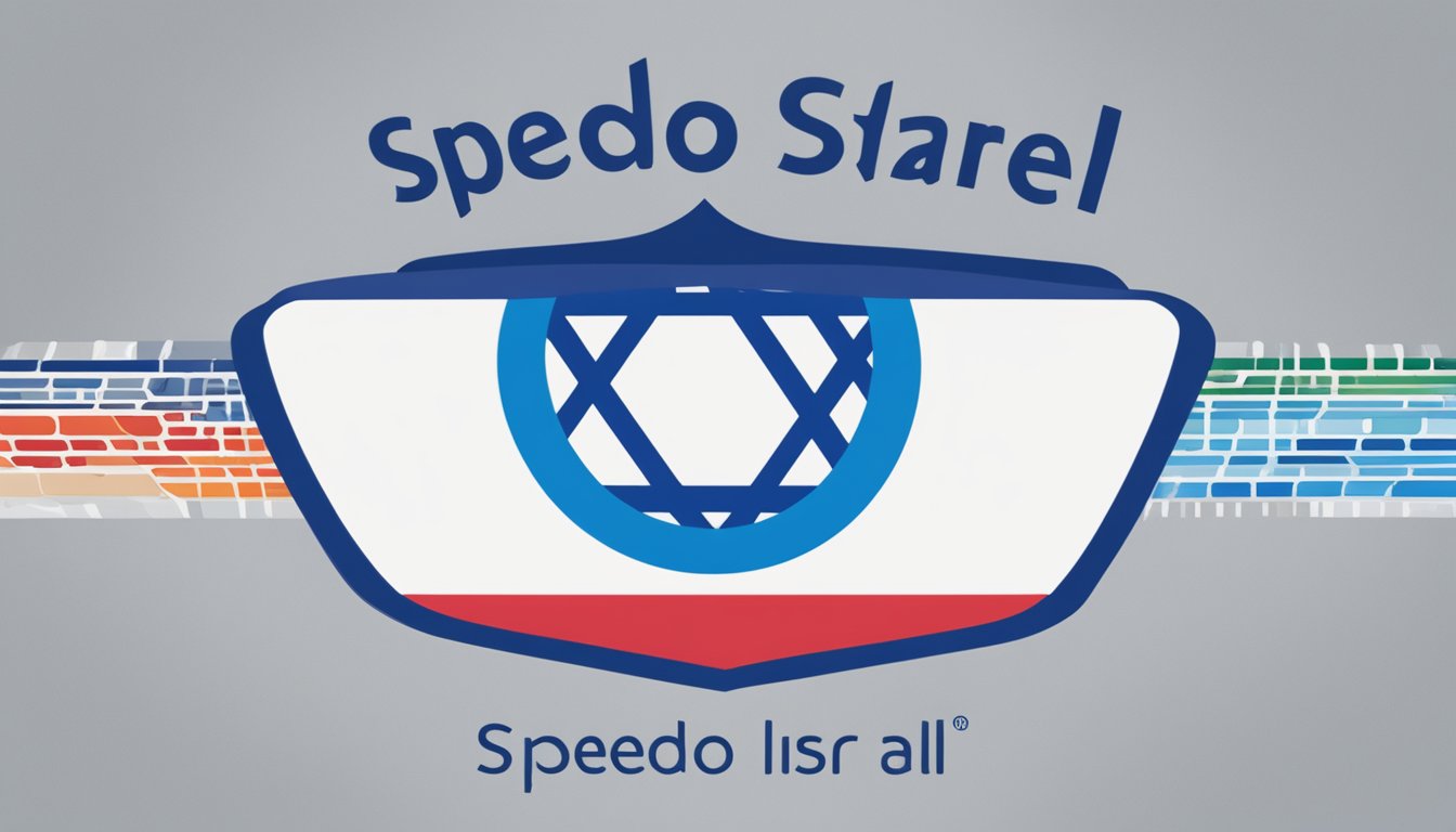 Speedo logo displayed next to global brand logos. Israeli flag in background. Text reads "Speedo supports Israel" in bold letters