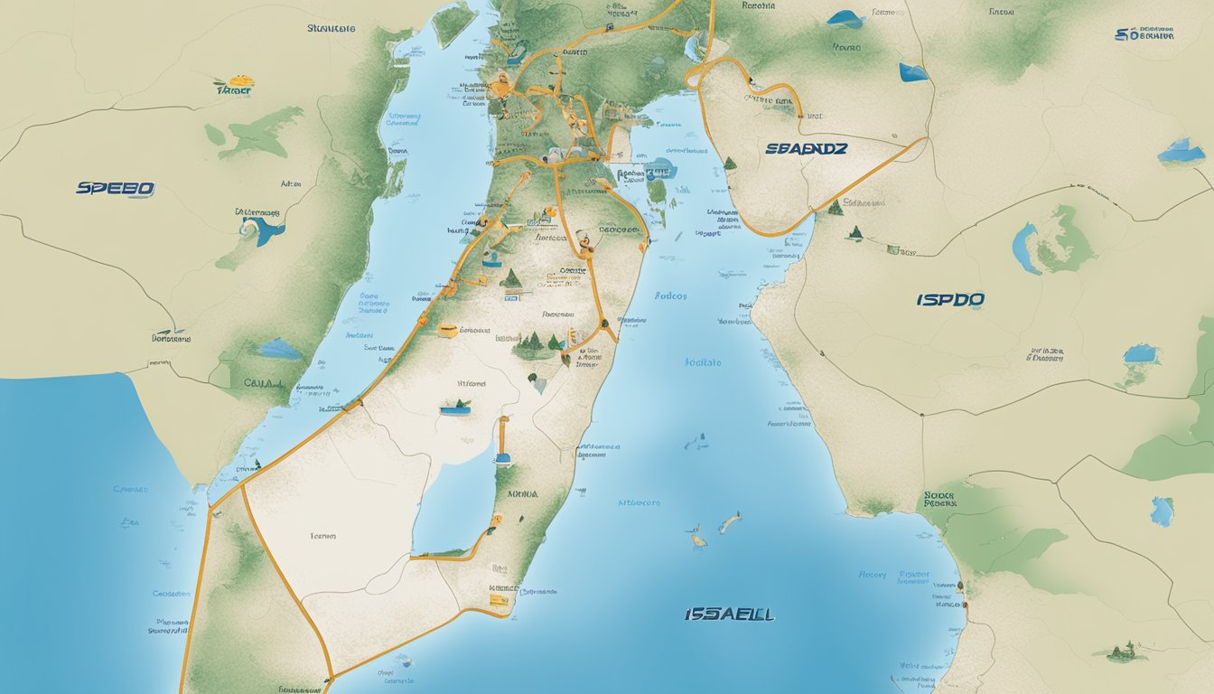 A Speedo logo displayed next to a map of Israel with consumer resources and information surrounding it