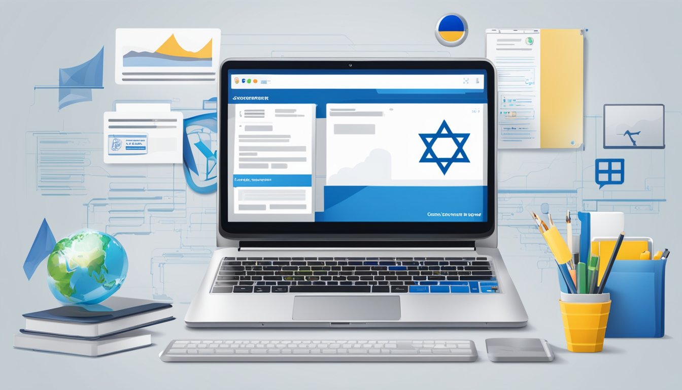 A laptop displaying "Consumer Tech and Digital Services does GT support Israel?" with an Israeli flag in the background