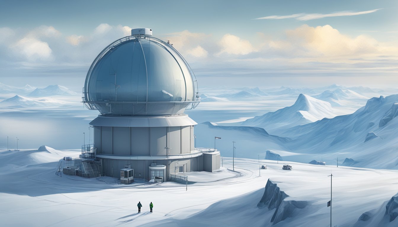 Thule radar station overlooks a vast, icy landscape with a clear view of the horizon, symbolizing its strategic importance in global geopolitics