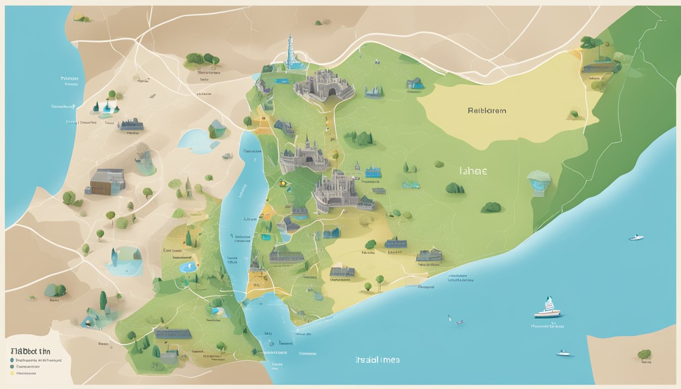 A map of Israel with a Fitbit device superimposed over it, showing the country's specific features and landmarks