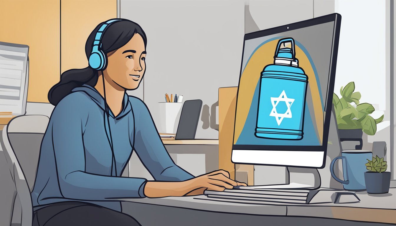 Hydro Flask logo displayed on a computer screen with a customer support representative responding to inquiries about Israel support