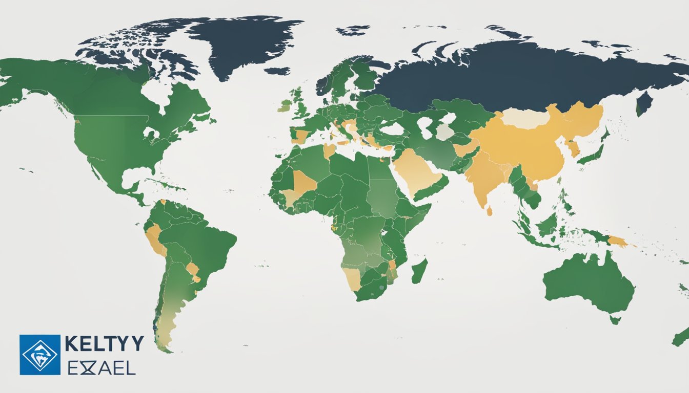 Kelty's logo displayed above a globe, with countries highlighted. Israel highlighted with a supportive symbol