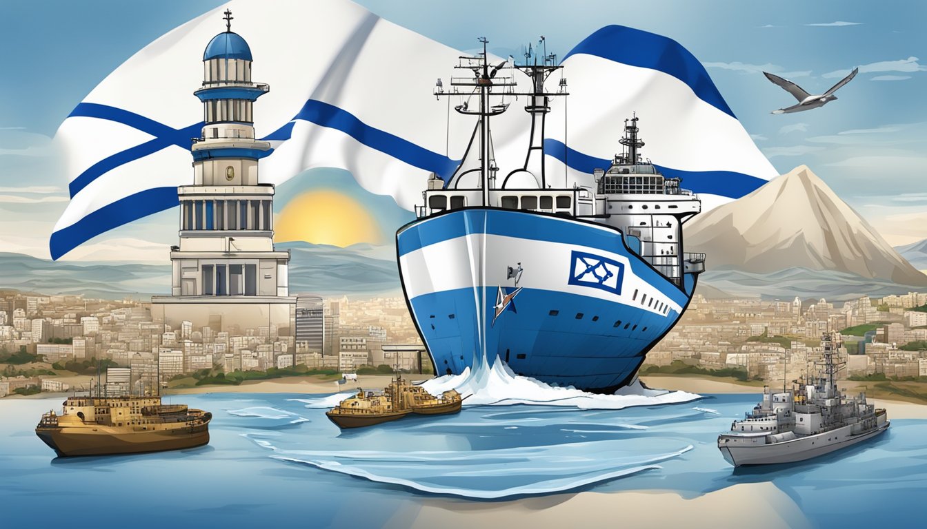 Icebreaker logo over Israeli flag, with supportive slogans and images of Israeli landmarks