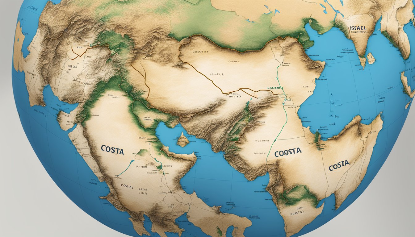 A map of Israel highlighted on a globe with a Costa logo nearby