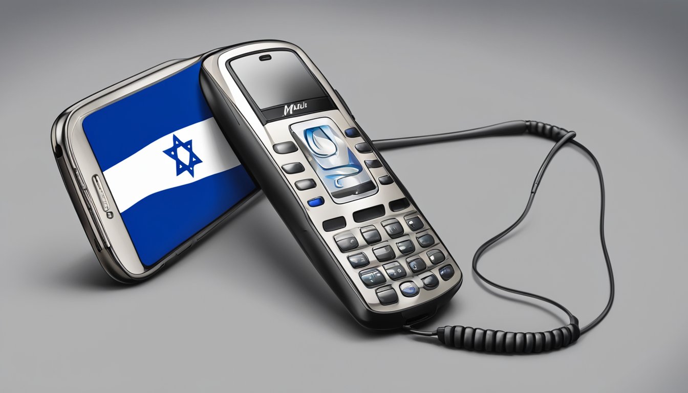 A phone with "Maui Jim" logo on the screen, with an Israeli flag in the background